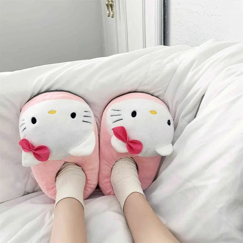 Hello Kitty Cotton Warm Slipper Anime Sanrio Autumn Winter Indoor Shoes Stuffed Doll Girl Women Plush Home Slipper