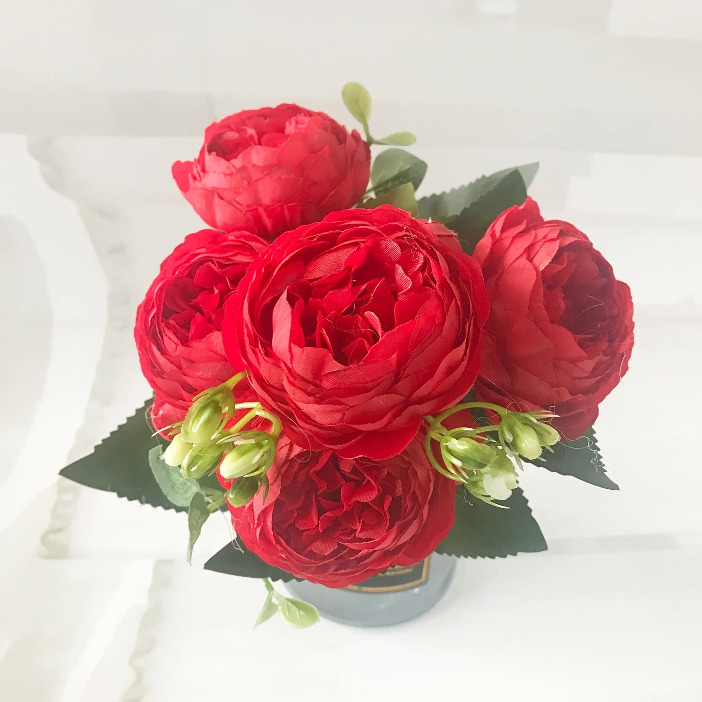 Silk Peony Artificial Flowers Bouquet 5 Big Head and 4 Bud Fake Flowers for Decoration 30cm