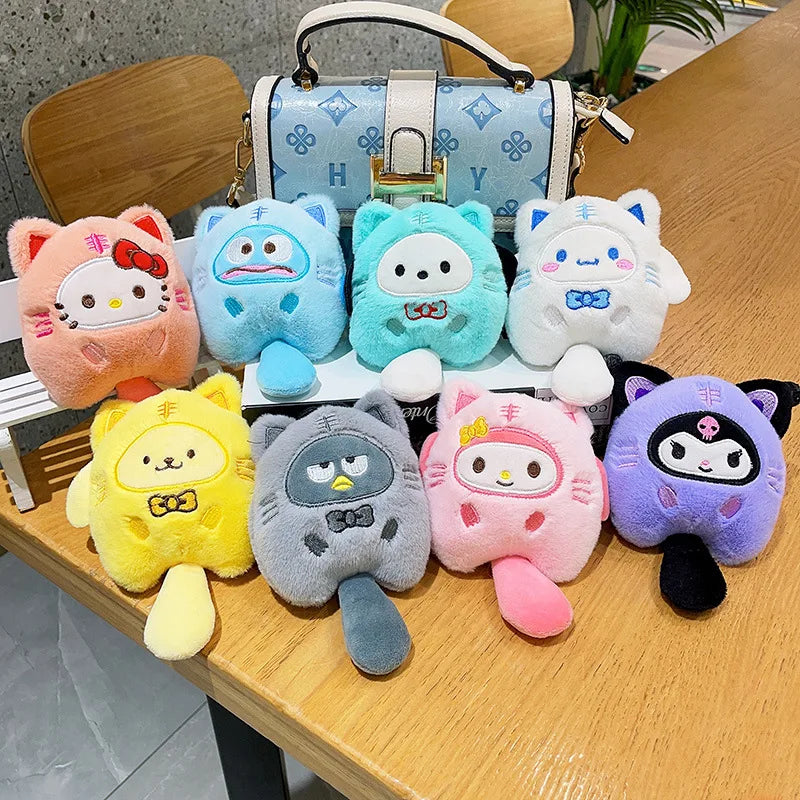 Sanrio  Hello Kitty Melody Cinnamoroll Plush Doll Keychain Pochacco Cute Key Ring Cartoon Plushies Bag Pendant