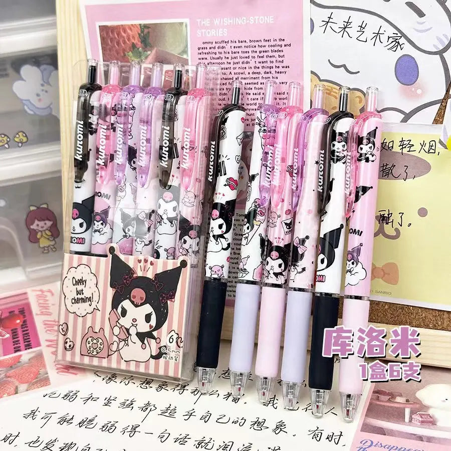 Cartoon Kuromi Writing Pen Kawaii Hello Kitty Cinnamoroll Melody 0.5mm Quick Drying ST Gel Pen Student School Stationery 6pcs