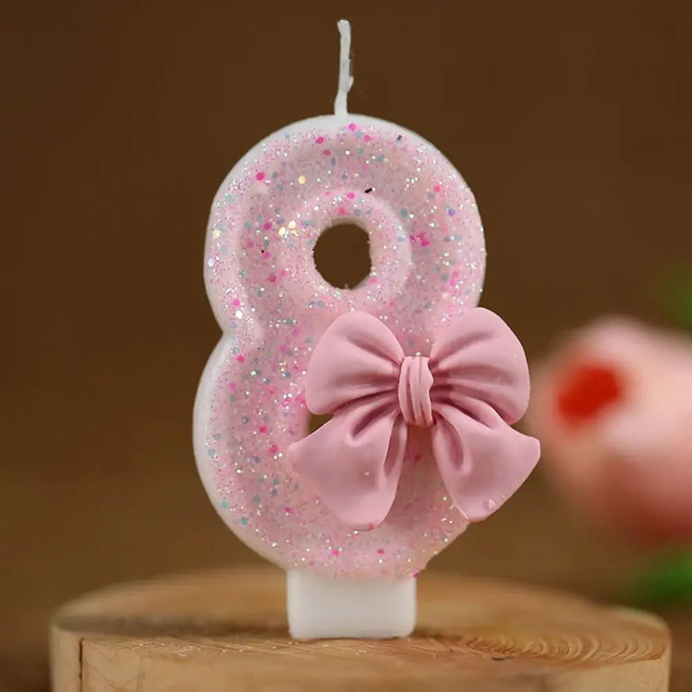 Design Number Birthday Candles Creative Eco-friendly Bow Knot Extended Big Number Candle Pink Cake Topper Decoration 1PC 3D