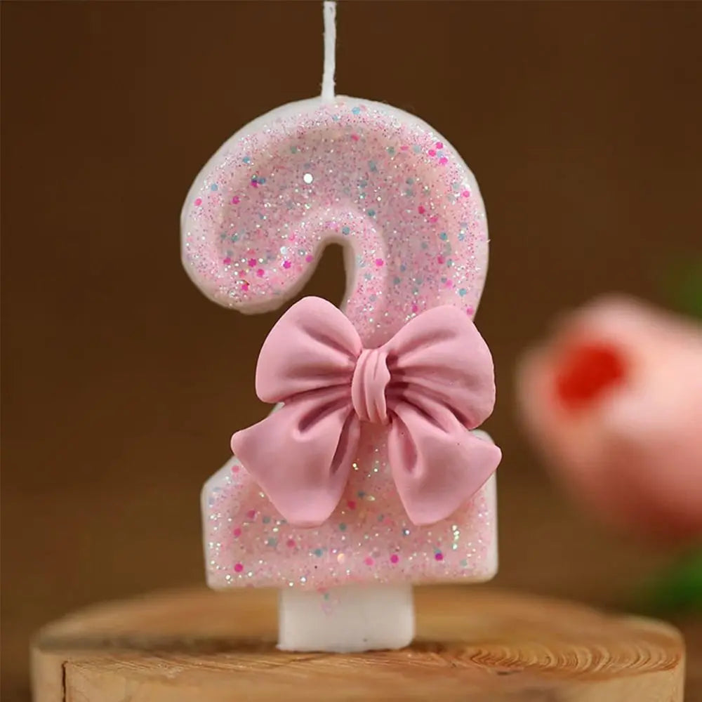 Design Number Birthday Candles Creative Eco-friendly Bow Knot Extended Big Number Candle Pink Cake Topper Decoration 1PC 3D