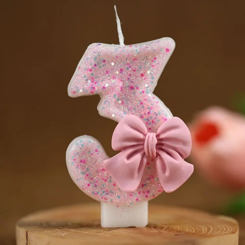 Design Number Birthday Candles Creative Eco-friendly Bow Knot Extended Big Number Candle Pink Cake Topper Decoration 1PC 3D