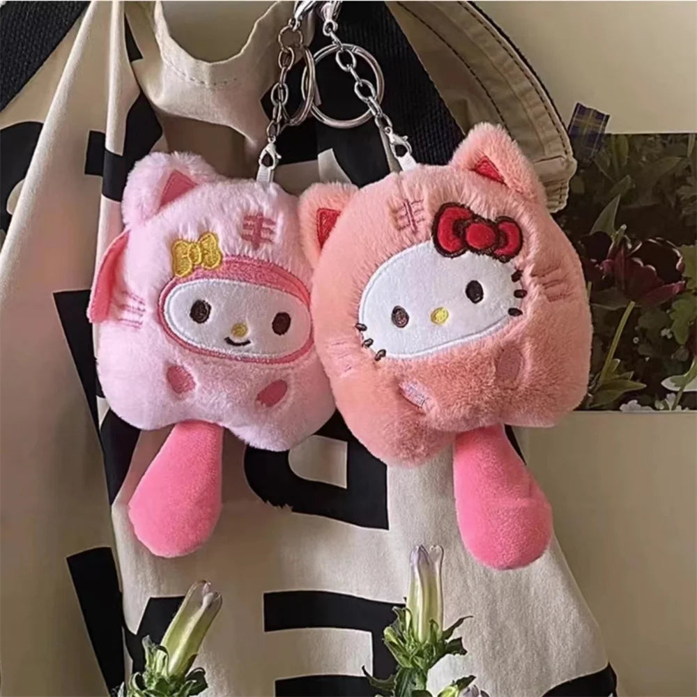 Sanrio Hello Kitty Plush Keychain Dolls Kawaii Kuromi Cinnamoroll Cartoon Plush Backpack Pendant Accessories