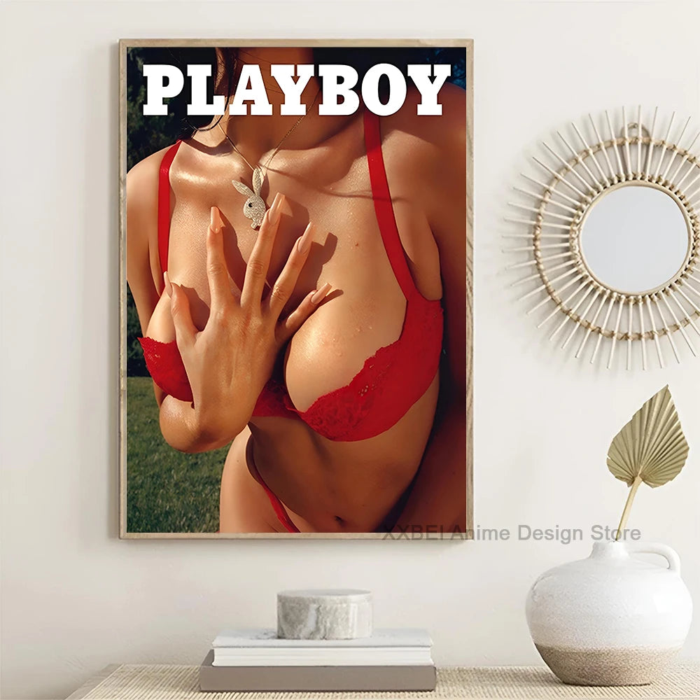 Fashion Magazine Cover Poster Play Boy Rabbit Butterfly Red Lips Retro Wall Sticker Bedroom Dining Room Cafe Decorative Mural