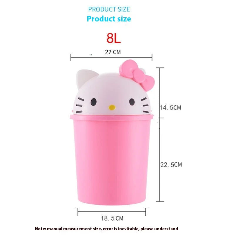 New Sanrio Hello Kitty Home Bedroom Living Room Bathroom Kitchen Large Trash Can Small Kawaii Cartoon Adult Desk Trashes Can