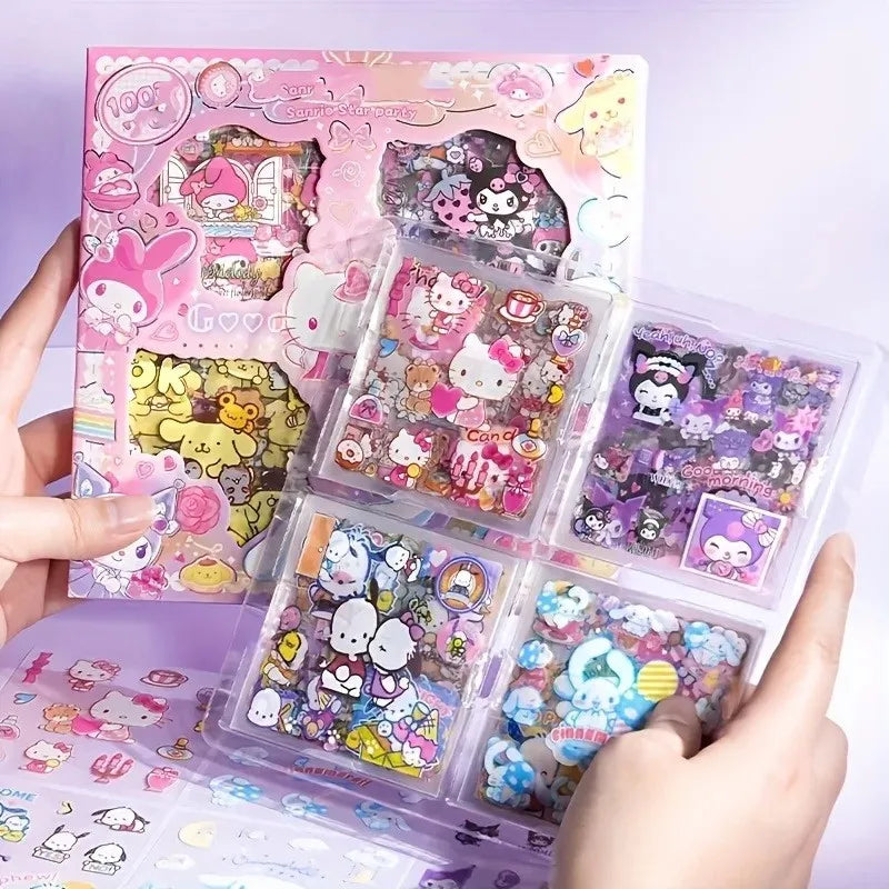 Hello Kitty Sanrio Non-Repeating 100-Piece Sticker Set Cinnamoroll Kuromi Waterproof Stationery Sticker Gift Box