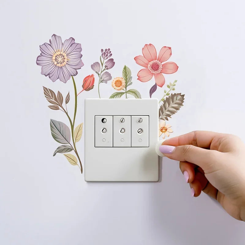 Switch Wall Sticker PVC Removable Waterproof sticker for bedroom bathroom Living room Beautiful flowers Home Decoration Stickers