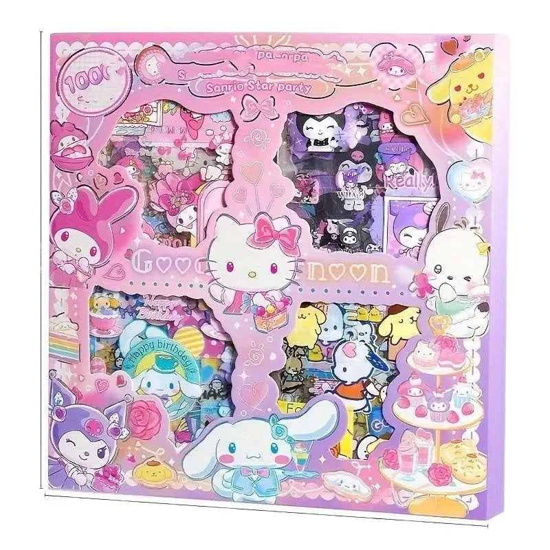 Hello Kitty Sanrio Non-Repeating 100-Piece Sticker Set Cinnamoroll Kuromi Waterproof Stationery Sticker Gift Box