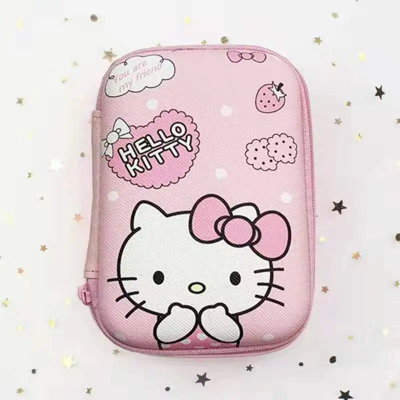 Miniso Cartoon Sanrio Data Cable Storage Bag Kawaii Hello Kitty Kuromi Portable Earphone Charging Cable Currency Storage Bag