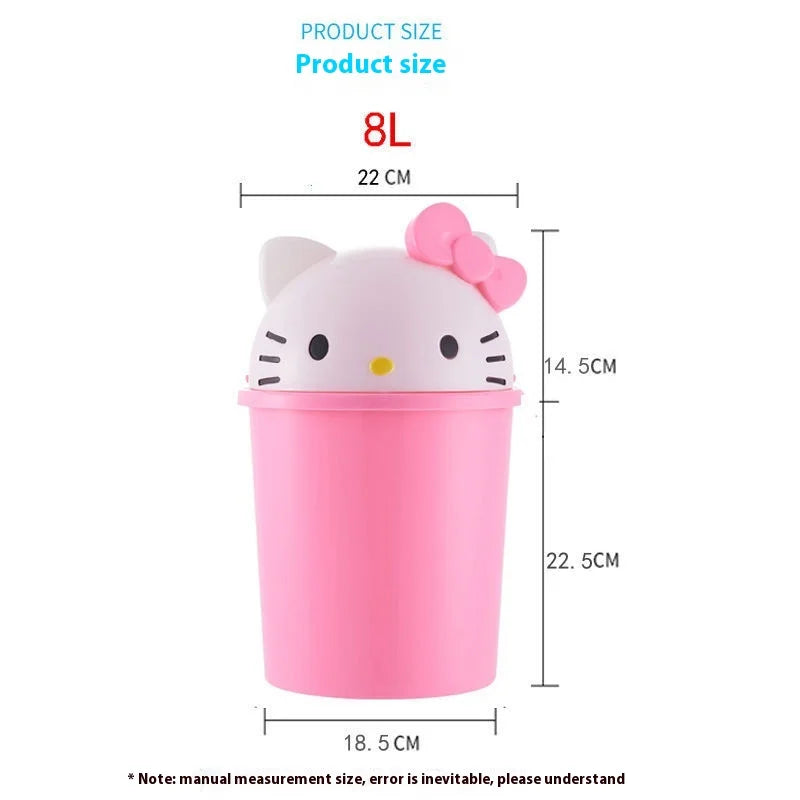 New Sanrio Hello Kitty Home Bedroom Living Room Bathroom Kitchen Large Trash Can Small Kawaii Cartoon Adult Desk Trashes Can