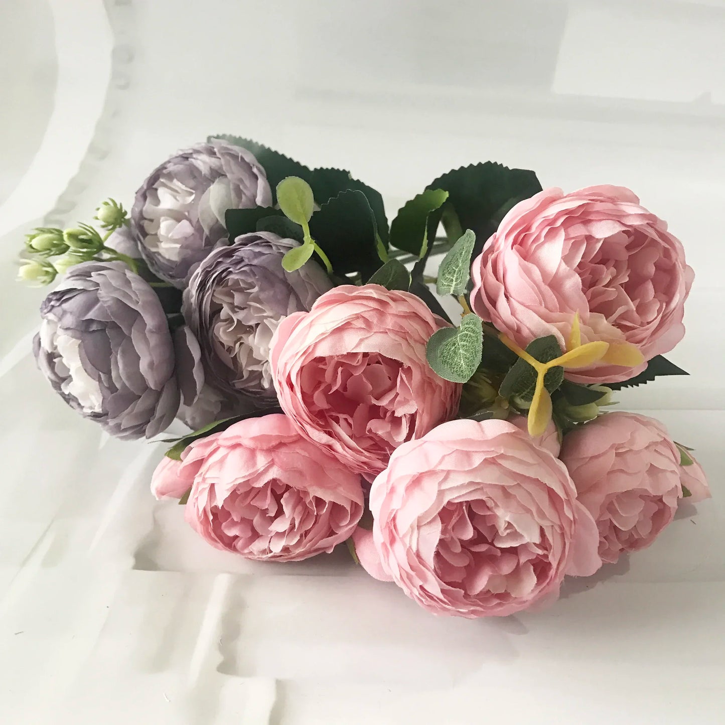 Silk Peony Artificial Flowers Bouquet 5 Big Head and 4 Bud Fake Flowers for Decoration 30cm