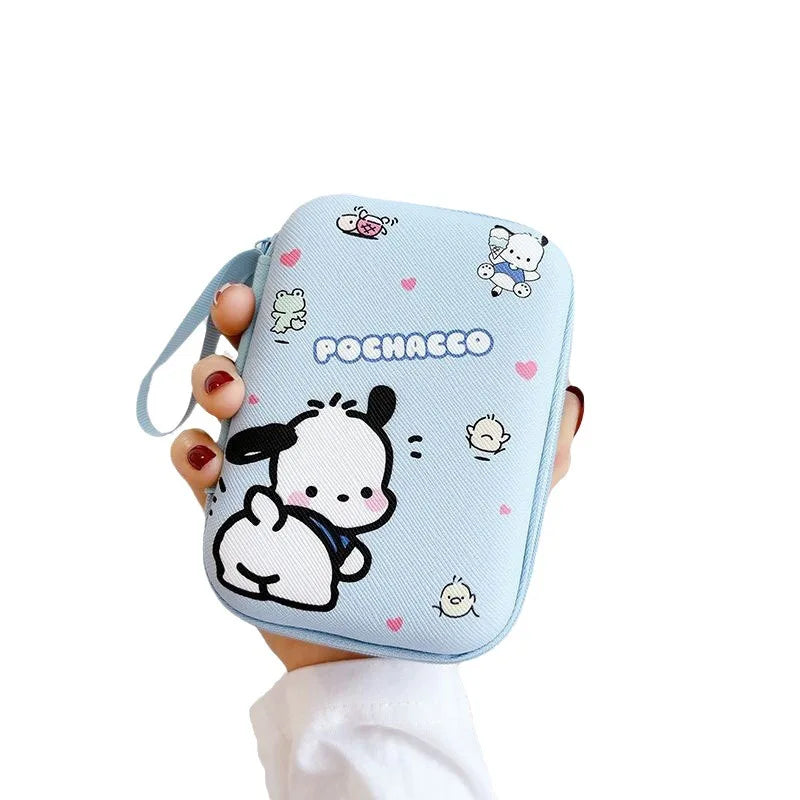 Miniso Cartoon Sanrio Data Cable Storage Bag Kawaii Hello Kitty Kuromi Portable Earphone Charging Cable Currency Storage Bag