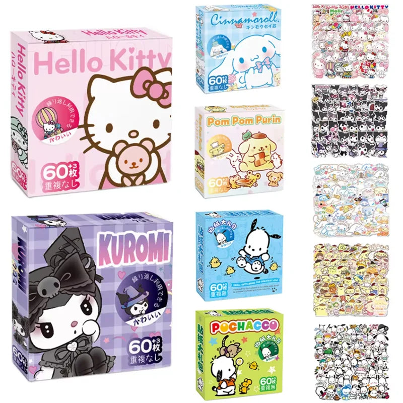 Sanrio Hello Kitty Kuromi Cinnamoroll Pochacco Stickers for Kids Girls DIY Laptop Phone Diary Cute Cartoon Sanrio Sticker 60Pcs