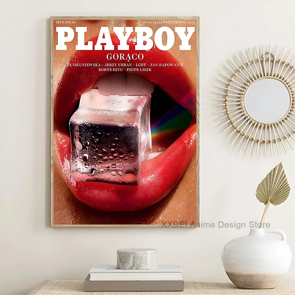 Fashion Magazine Cover Poster Play Boy Rabbit Butterfly Red Lips Retro Wall Sticker Bedroom Dining Room Cafe Decorative Mural