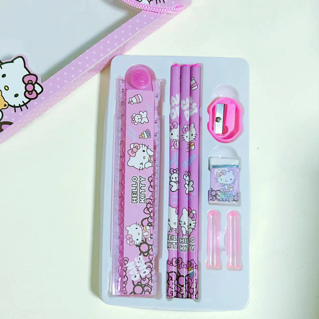 Sanrio Stationery Set Hello Kitty Cinnamoroll Kuromi Cartoon Pencil Rubber Ruler Pencil Sharpener Student Supplie Stationery Set