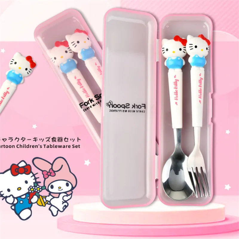 Sanrio Kawali Hellokitty Kuromi My Melody Cinnamoroll Pompompurin Spoon Fork Stainless Steel Tableware Set