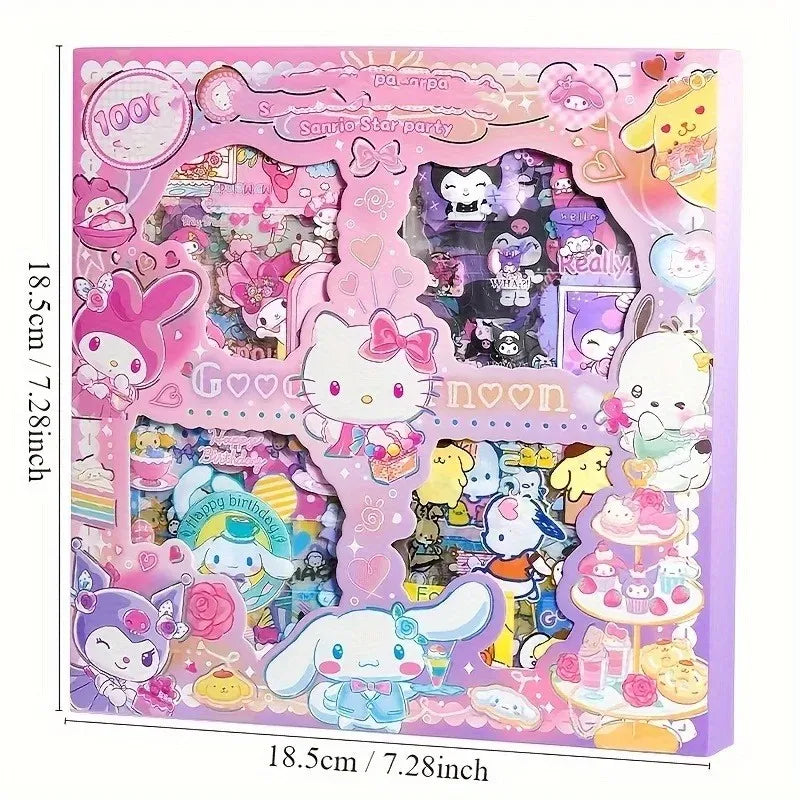 Hello Kitty Sanrio Non-Repeating 100-Piece Sticker Set Cinnamoroll Kuromi Waterproof Stationery Sticker Gift Box