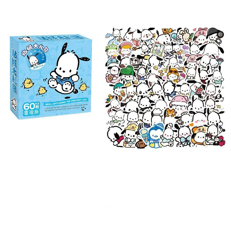 Sanrio Hello Kitty Kuromi Cinnamoroll Pochacco Stickers for Kids Girls DIY Laptop Phone Diary Cute Cartoon Sanrio Sticker 60Pcs