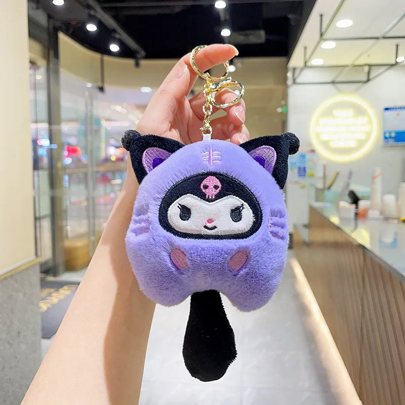 Sanrio  Hello Kitty Melody Cinnamoroll Plush Doll Keychain Pochacco Cute Key Ring Cartoon Plushies Bag Pendant