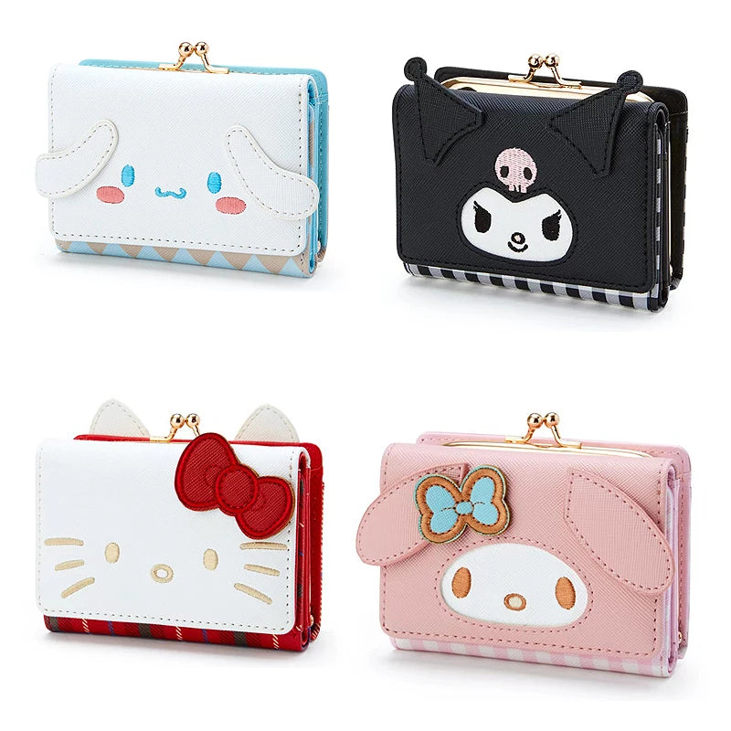 Sanrio Hello Kitty Bag Kawaii Cinnamon My Melody Kuromi Casual Fashion PU Leather Wallet Cute Folding Card Bags