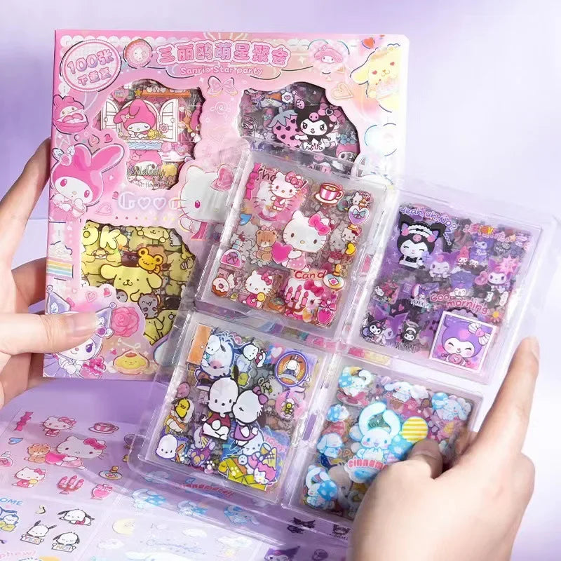 Hello Kitty Sanrio Non-Repeating 100-Piece Sticker Set Cinnamoroll Kuromi Waterproof Stationery Sticker Gift Box