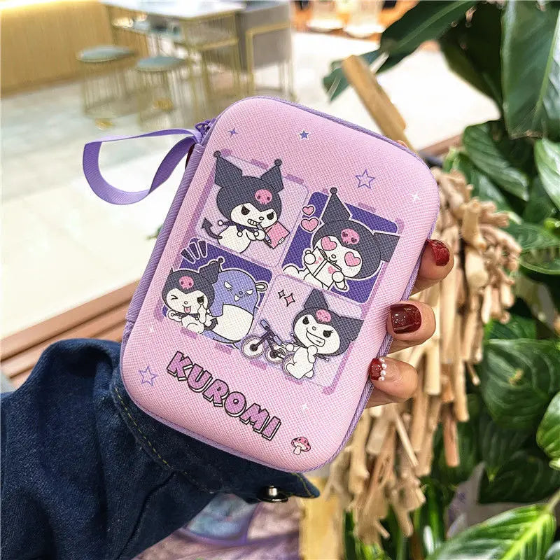 Miniso Cartoon Sanrio Data Cable Storage Bag Kawaii Hello Kitty Kuromi Portable Earphone Charging Cable Currency Storage Bag