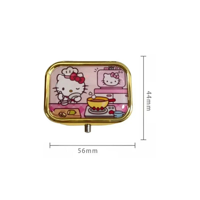 Kawaii Hello Kittys Portable Jewelry Box with HD Mirror Mini Sealed Subpackage Boxs Cute Cartoon Girl Heart Travel Storage Box