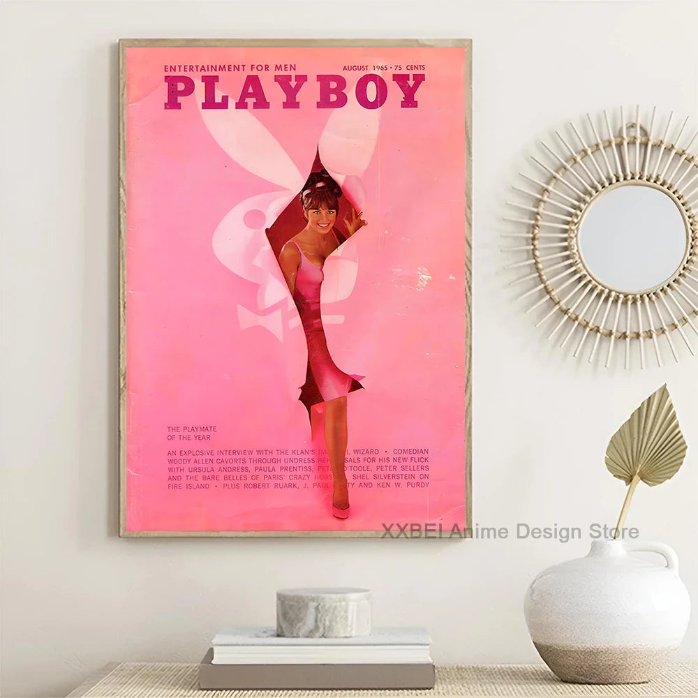 Fashion Magazine Cover Poster Play Boy Rabbit Butterfly Red Lips Retro Wall Sticker Bedroom Dining Room Cafe Decorative Mural