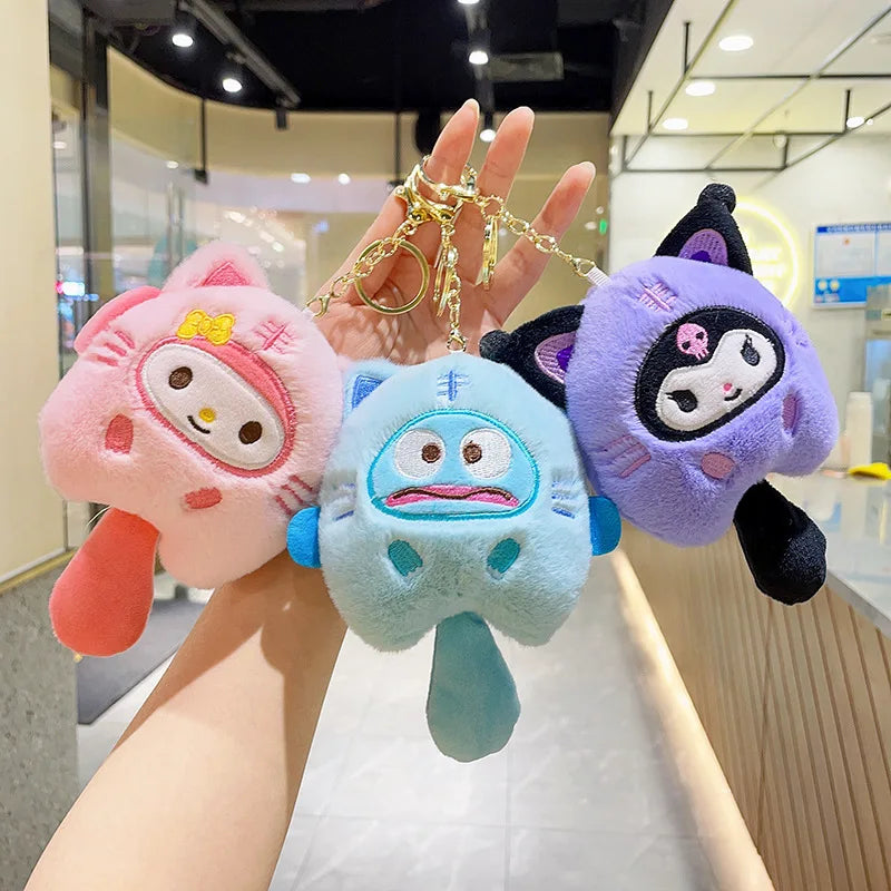 Sanrio  Hello Kitty Melody Cinnamoroll Plush Doll Keychain Pochacco Cute Key Ring Cartoon Plushies Bag Pendant