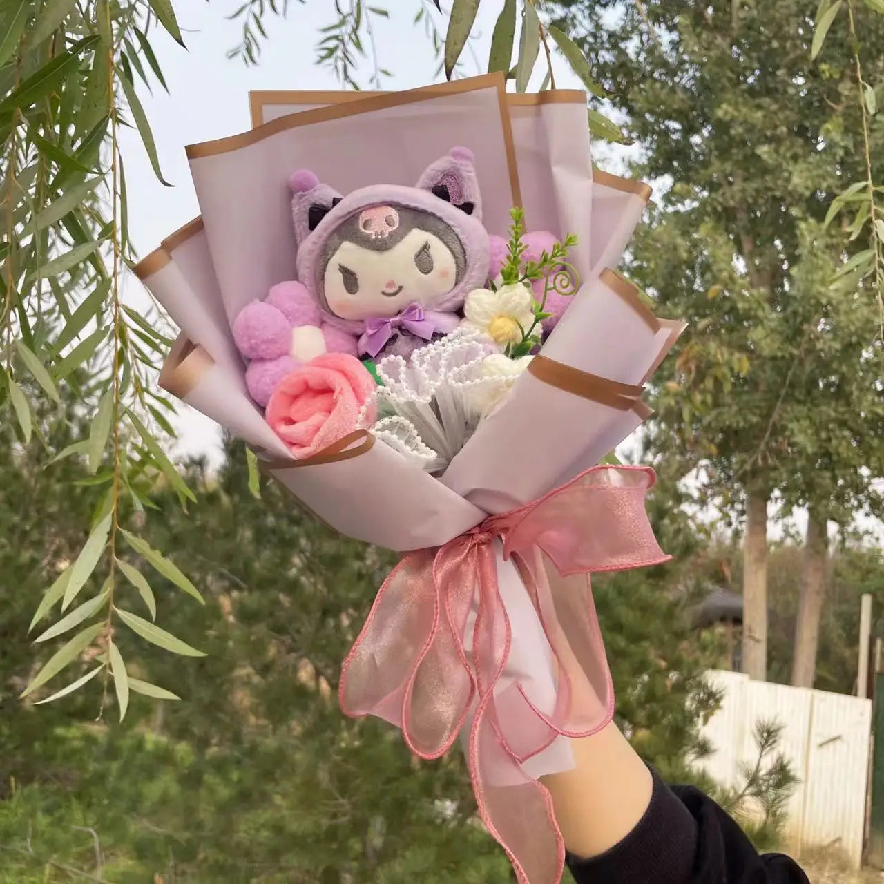 Kawaii Hello Kitty Cat Dolls With Artificial Flowers Creative Sanrio Bouquet Gifts