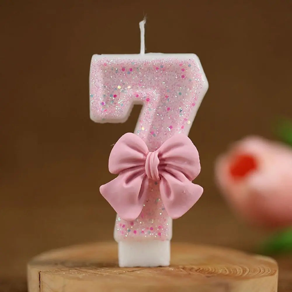 Design Number Birthday Candles Creative Eco-friendly Bow Knot Extended Big Number Candle Pink Cake Topper Decoration 1PC 3D