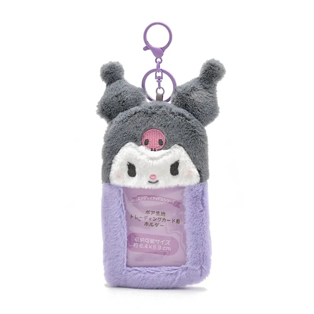 Sanrio Hello Kitty Plush Card Case Keychain Kuromi Melody Card holder Kawaii Photo Card Display Sleeves Cute Bag Pendant