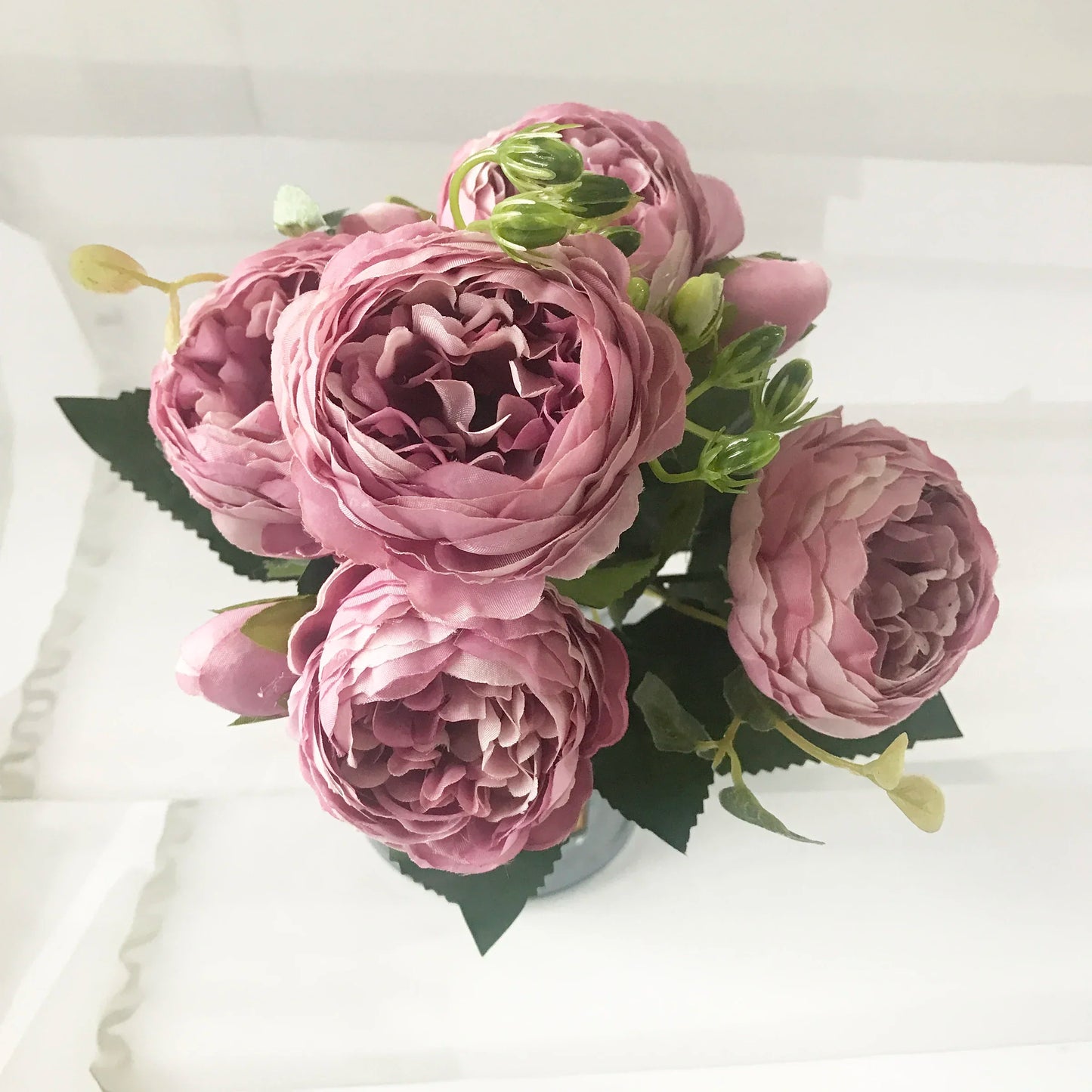 Silk Peony Artificial Flowers Bouquet 5 Big Head and 4 Bud Fake Flowers for Decoration 30cm