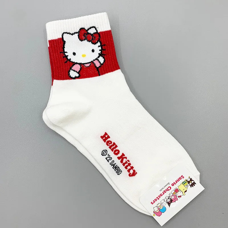 Hello Kitty Y2K Socks for Girls Medium Kuromi Cinnamoroll Socks Kawaii Sanrio Melody Socks Rosered Black White Sock Women Female