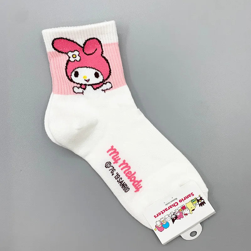 Hello Kitty Y2K Socks for Girls Medium Kuromi Cinnamoroll Socks Kawaii Sanrio Melody Socks Rosered Black White Sock Women Female