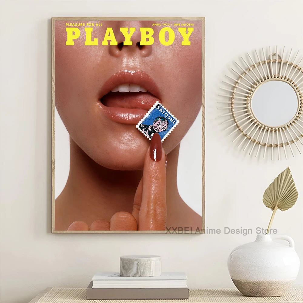 Fashion Magazine Cover Poster Play Boy Rabbit Butterfly Red Lips Retro Wall Sticker Bedroom Dining Room Cafe Decorative Mural