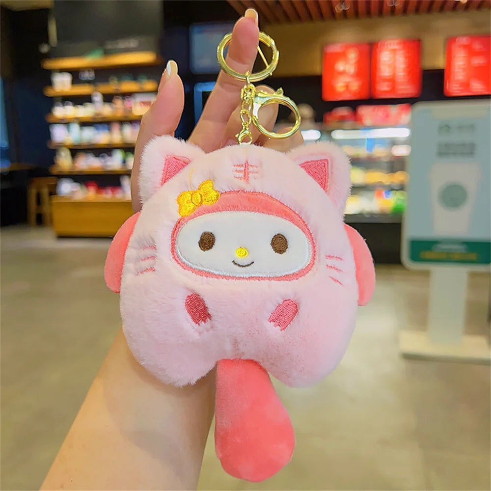 Sanrio Hello Kitty Plush Keychain Dolls Kawaii Kuromi Cinnamoroll Cartoon Plush Backpack Pendant Accessories