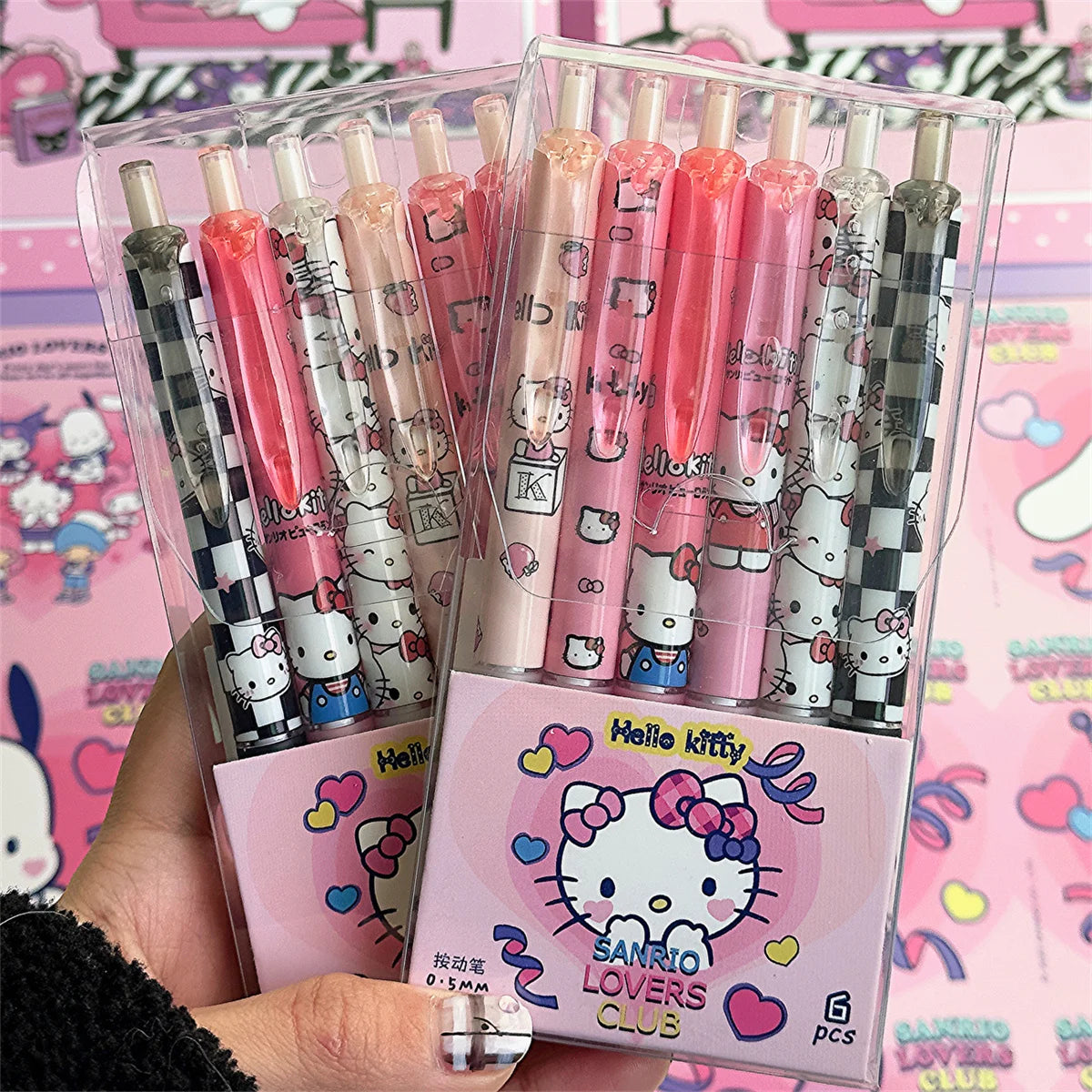 Kawaii Sanrio Kuromi Hello Kitty 0.5mm Gel Pens Set Cute Black Pen Cartoon School Student Stationery Supplies Gift 6Pcs/Set