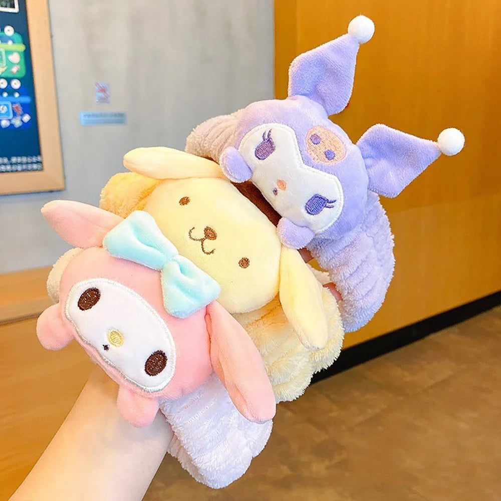 Sanrio Kawaii Plush Headband Cinnamoroll My Melody Kuromi Purin Makeup Wash Hair Ring Hair Accessories Bandwear Gifts For Girls