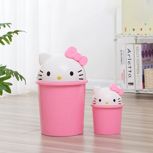 New Sanrio Hello Kitty Home Bedroom Living Room Bathroom Kitchen Large Trash Can Small Kawaii Cartoon Adult Desk Trashes Can