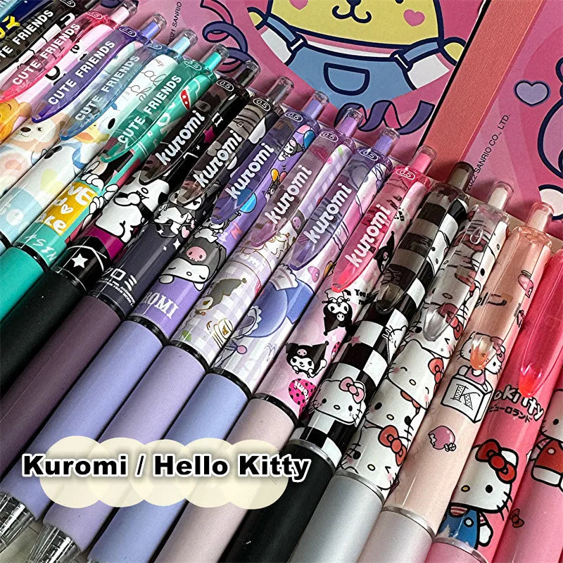 Kawaii Sanrio Kuromi Hello Kitty 0.5mm Gel Pens Set Cute Black Pen Cartoon School Student Stationery Supplies Gift 6Pcs/Set