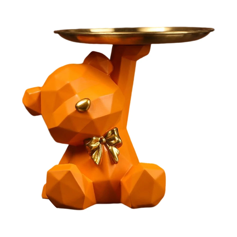 Geometric Bear Key Holder Figurine Entrance Crafts Resin Desk Decoration Candy Sundries Household Supplies for Home Living Room