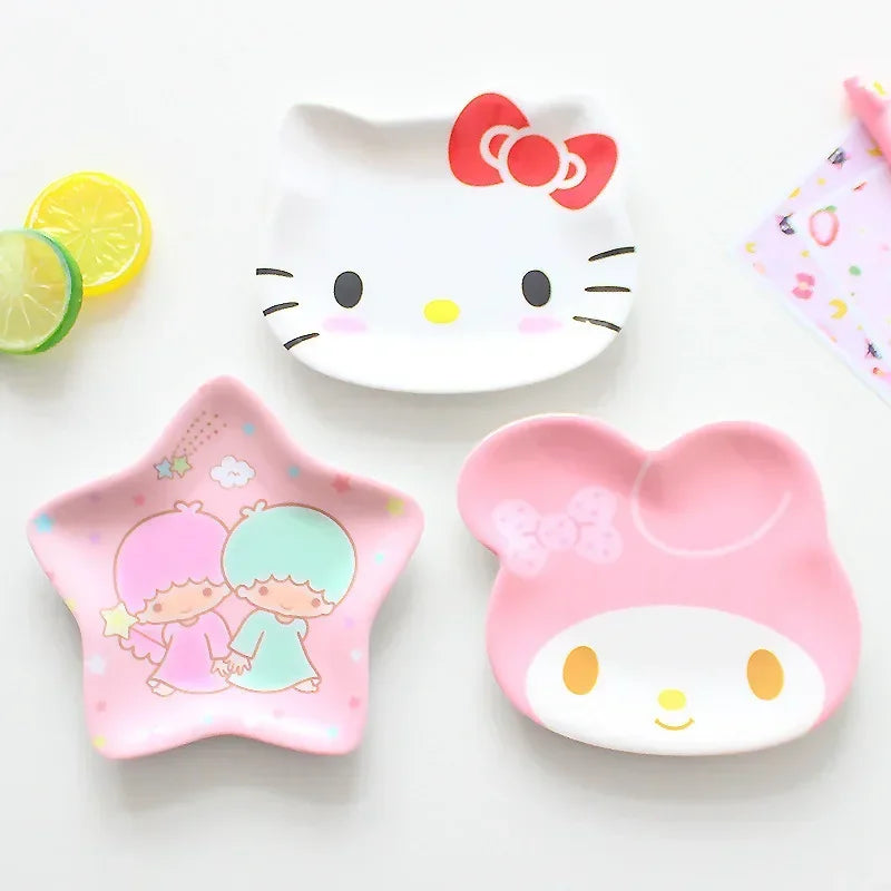 My Melody Sanrio Dinner Plate Hello Kitty Anime Baby Children Kawaii Saucer Tableware Cute Fruit Plates Cartoon Snacks Tray