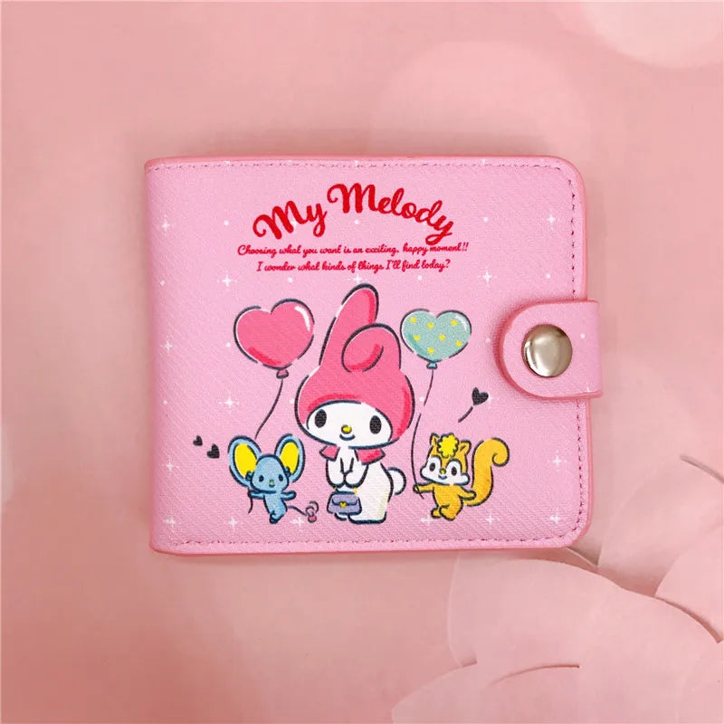 Kawaii Sanrio Pu Casual Money Bag Hello Kitty Cinnamoroll My Melody Kuromi Coin Purse Card Holder Wallet With Buttons