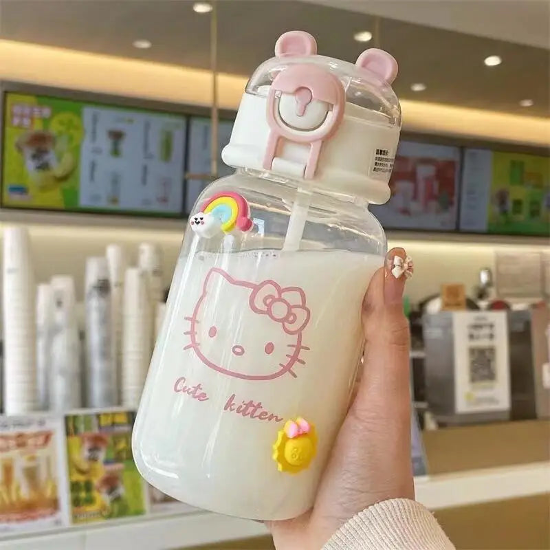 Kawaii Sanrio Hello Kitty Transparent Straw Cup Anime Cartoon Pochacco Kuromi Cinnamoroll For Kid Bottle Water Cup 600ML