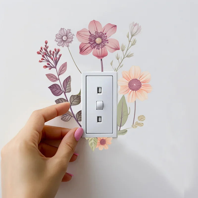 Switch Wall Sticker PVC Removable Waterproof sticker for bedroom bathroom Living room Beautiful flowers Home Decoration Stickers