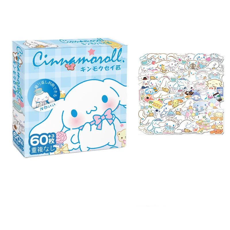 Sanrio Hello Kitty Kuromi Cinnamoroll Pochacco Stickers for Kids Girls DIY Laptop Phone Diary Cute Cartoon Sanrio Sticker 60Pcs