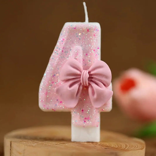 Design Number Birthday Candles Creative Eco-friendly Bow Knot Extended Big Number Candle Pink Cake Topper Decoration 1PC 3D