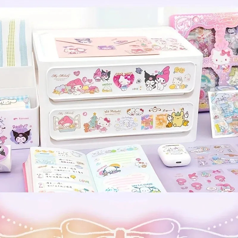 Hello Kitty Sanrio Non-Repeating 100-Piece Sticker Set Cinnamoroll Kuromi Waterproof Stationery Sticker Gift Box